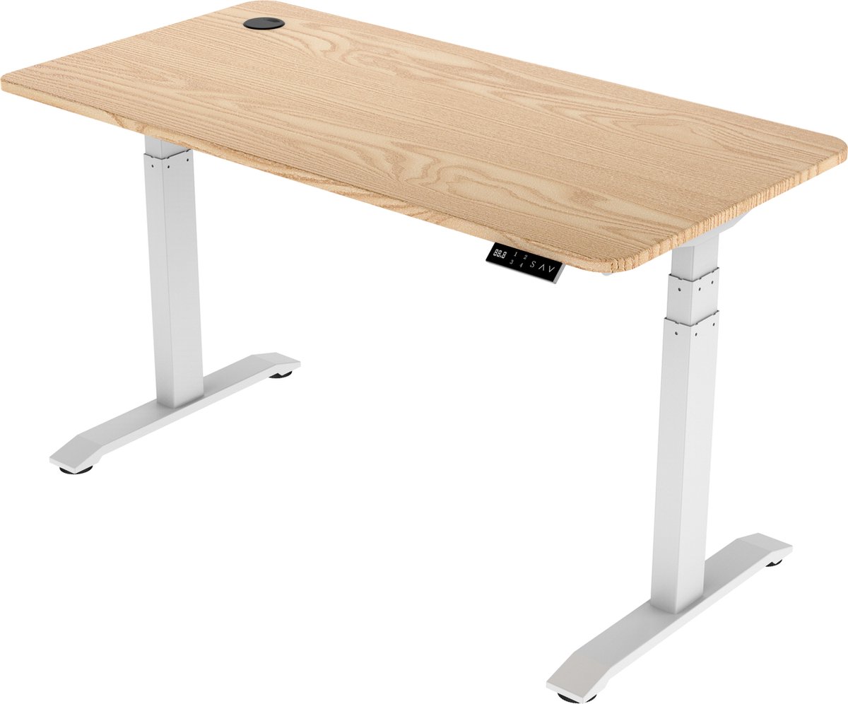 Elektrisch Verstelbaar Zit-Sta Bureau | Ergonomisch, Stijlvol en Kwalitatief | 160 x 70 cm Wit - Naturel Eiken | NPR Hoogte 65 - 130 cm