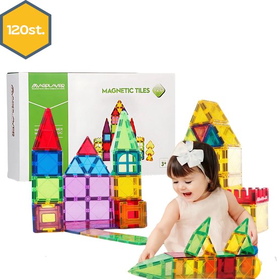 MAGPLAYER- Magnetisch Speelgoed – 120 stuks - Constructie speelgoed - Magnetische tegels - Montessori speelgoed - Magnetic toys - Magnetische bouwstenen - Speelgoed Kinderen