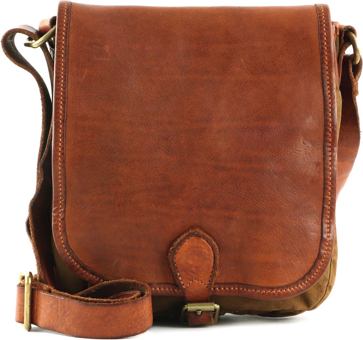 CAMPOMAGGI Leren Schoudertas Mercurio Crossbody Bag V.Militare + T / Cognac Bruine