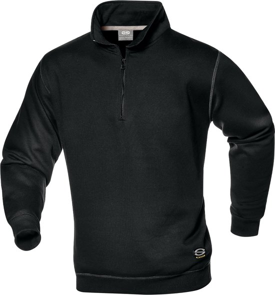 SWEAT-SHIRT À COL ZIP SIR SAFETY SIRFLEX, Zwart - Col avec fermeture éclair - Poignets et taille tricotés élastiques - Coutures en chaîne de couleur contrastée