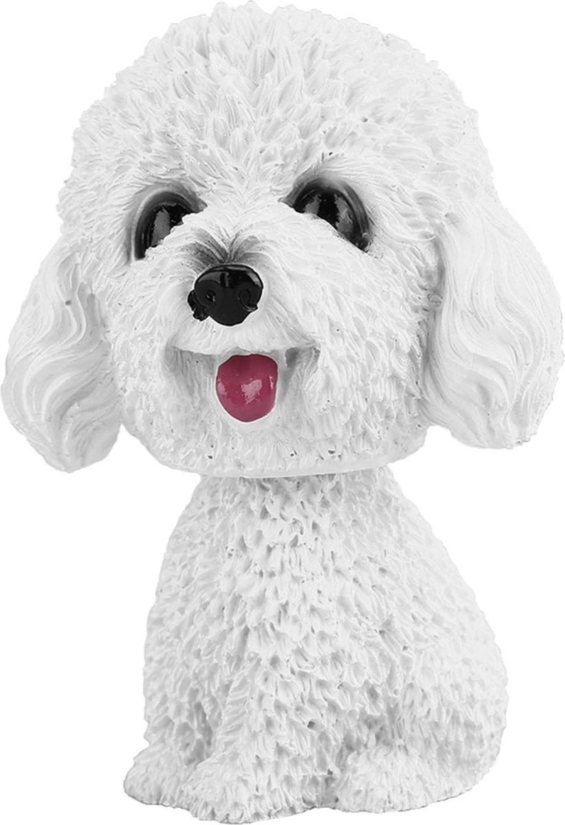 Hond Decor Simulatie Knikkende voor Auto - Knikkende Hond Decor Bobble-Head Speelgoed - Teddy wit