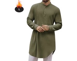 Nivard Islamitische Kleding - Djellaba Heren - Moslim Kleding - Arabisch Mannen Kaftan - Alhamdulillah - Legergroen L