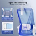 Ergonomisch ontwerp van de blauwe bureaustoel met verstelbare 6cm lendensteun en schuimvulling.
