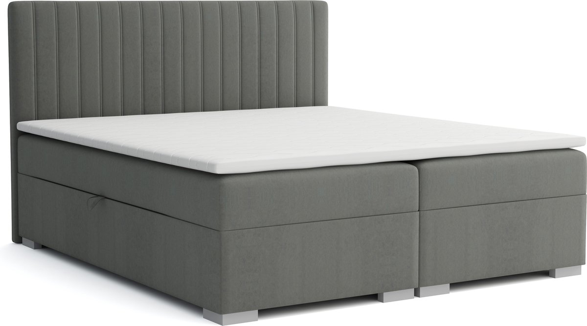 Meuba Home - Elysium Boxspring - Grijs - 200x200 - Stof - Met topper 8cm