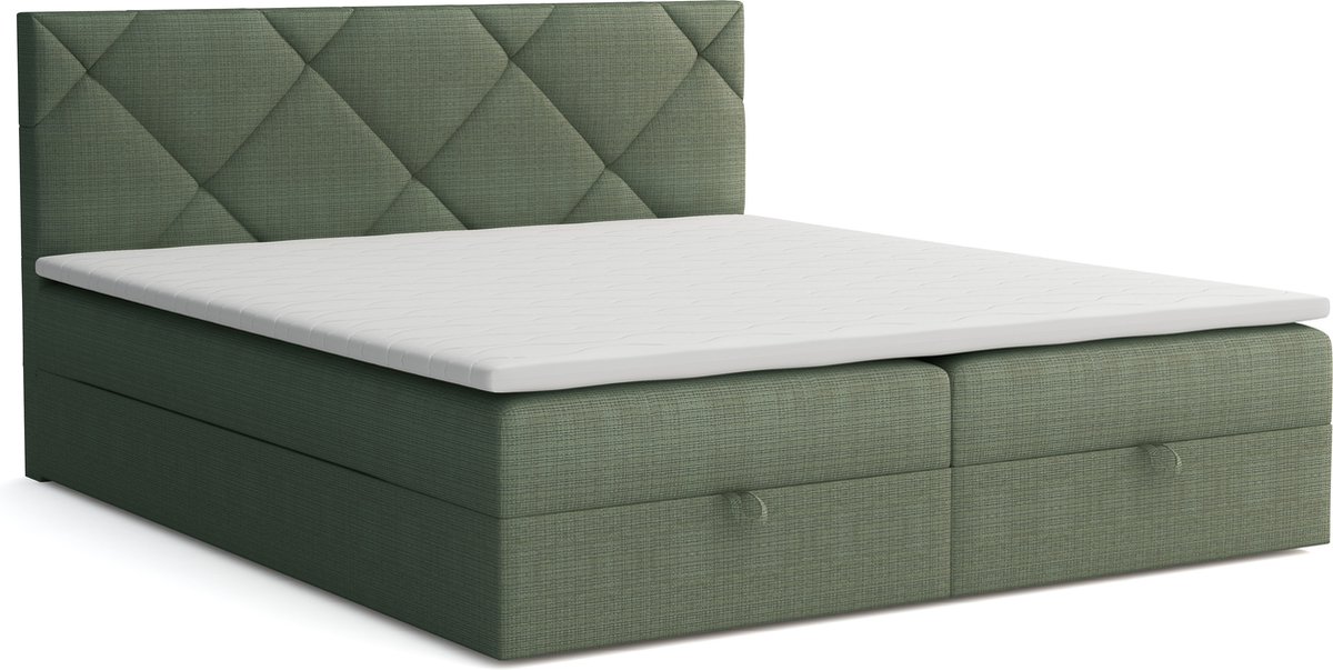 Meuba Home - Valeria Boxspring - Groen - 140x200 - Stof - Met topper 8cm