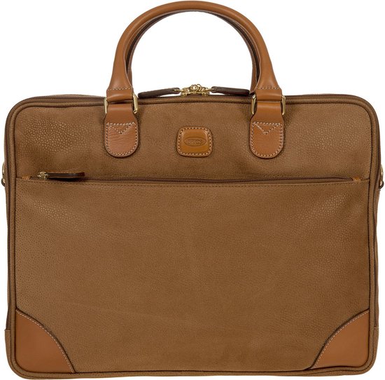 Sacoche Ordinateur BRIC'S Life Pelle En Cuir 100% - Dimensions 38x28x8 Cm, Couleur Brun, Fabrication Italie
