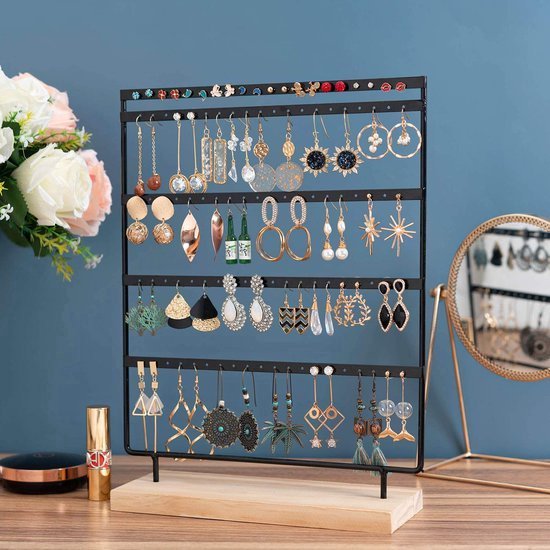 WELDUN Sieradenstandaard organizer, 62,5 cm hoge kettinghouder met verlengstang, oorbelarmbandhouder, houten ringorganizer