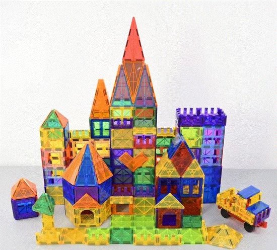 Brickkies®, Jouets magnétiques, Kit de construction, jouets de construction, speelgoed Montessori, carrelages/blocs magnétiques, Construisez vos eigen bâtiments dans votre monde Magna, 120 pièces avec exemple de manuel dans la boîte