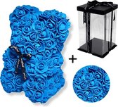 Rozen teddybeer van Donker Blauw kunstrozen beer 25 cm met Giftbox - Bloemen beer - Romantisch Cadeau - Verjaardag - Valentijndag - Moederdag - Liefde - Rose Bear