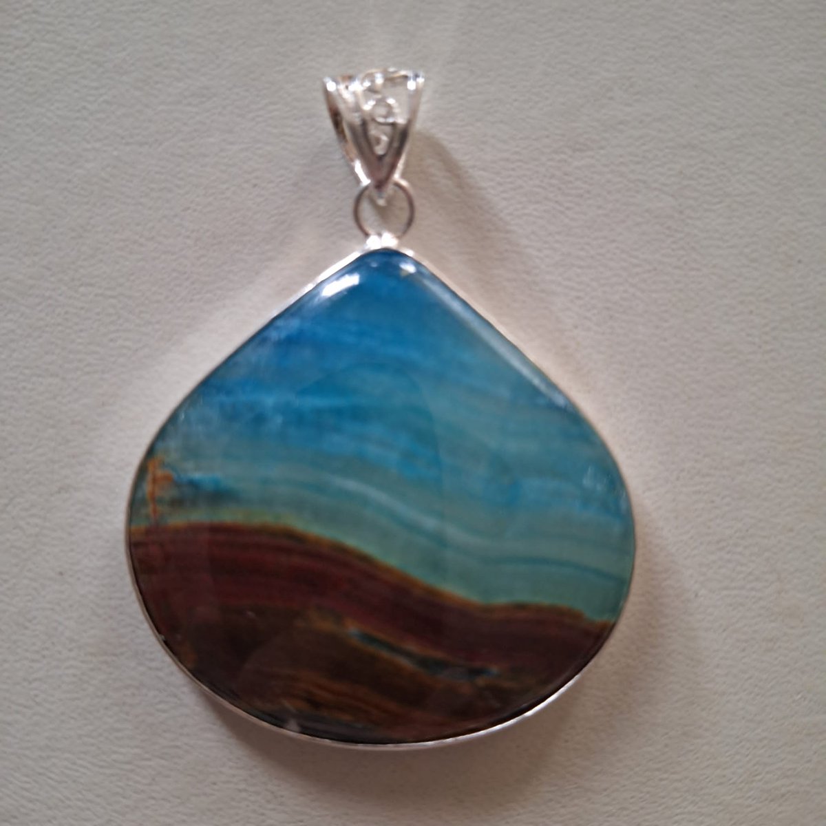 Gemstones-silver natuursteen hanger agaat oceaanblauw 4x4 cm in 925-sterling zilver