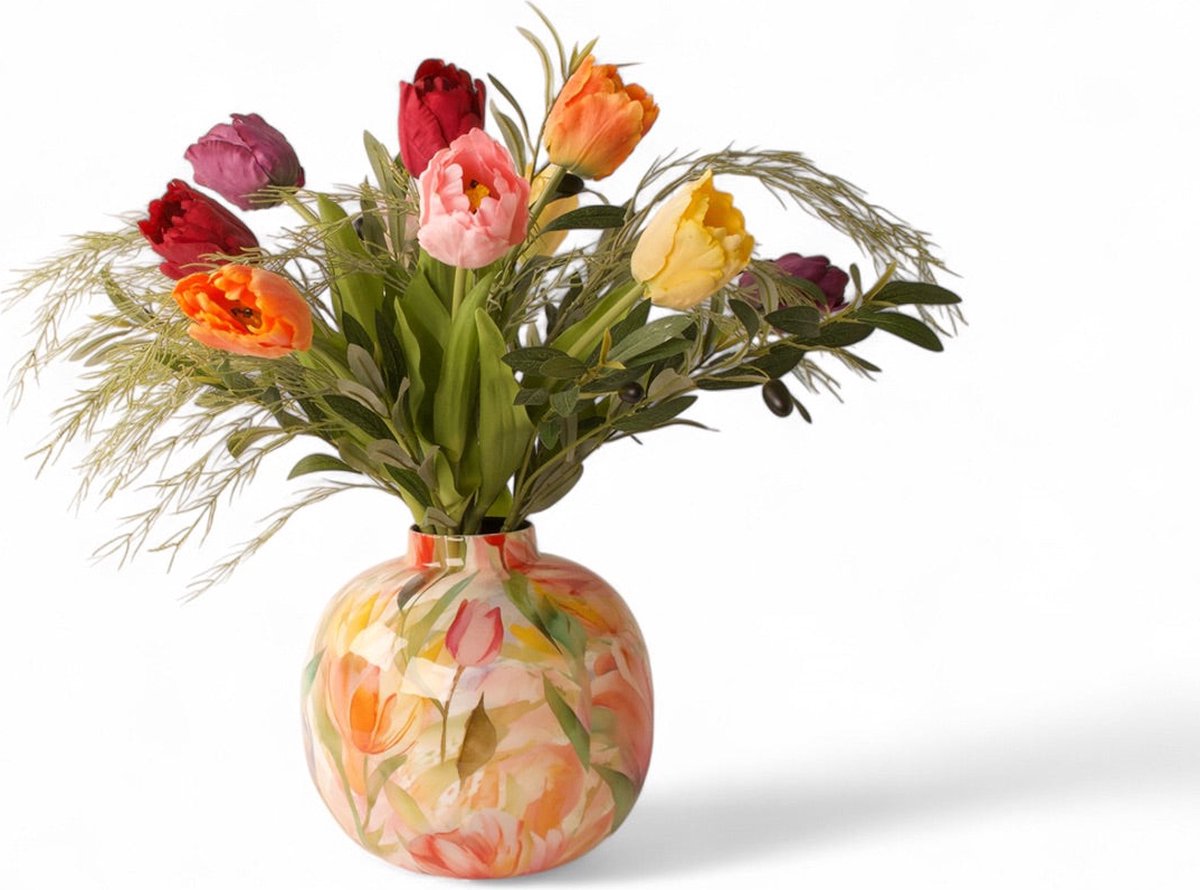 Winq Boeket Tulpen 60cm Multicolor-zijden bloemen-kunstbloemen-kunsttulpen oranje