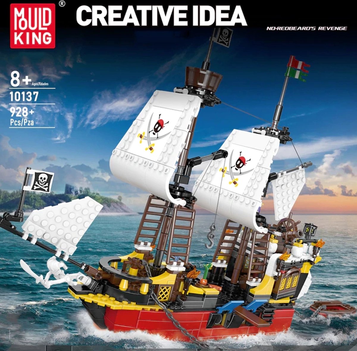 Mouldking 10137 - Pirateschip - Rood Baard Revenge - Bouwset - Boot - 928 onderdelen - Past op alle bekende merken - bouwpakket