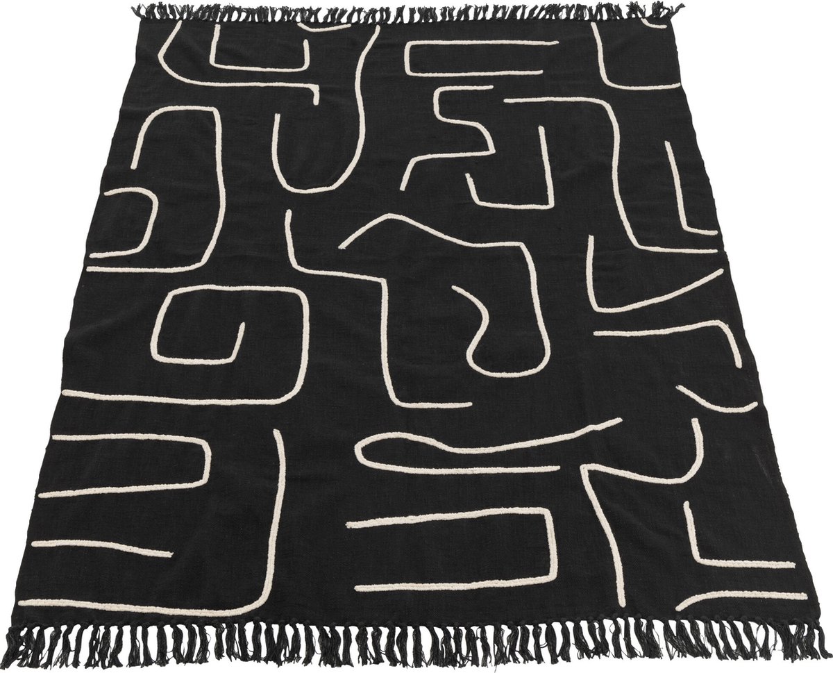J-Line plaid Strepen/Bogen - katoen - zwart/wit - 180 x 130 cm