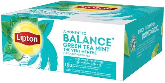 Lipton Feel Good Selection Green Tea Mint - 100 Theezakjes - Groene Thee Munt - Grootverpakking - 1 Doos