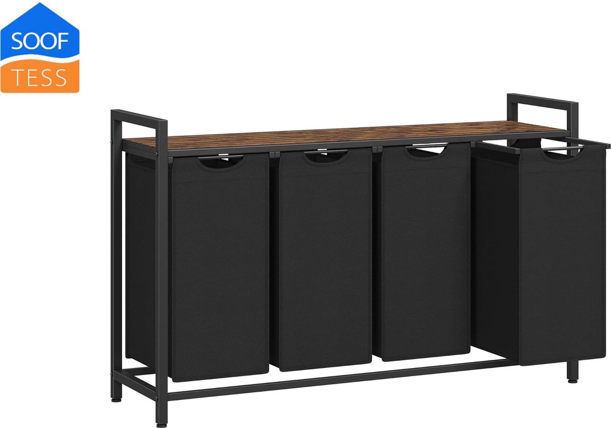 Goedkoopste Wassorteerder - 4 vakken - 160L - Metaal - vintage Bruin en Zwart -Wasmanden - Wassorteerder 4 vaken - 116 x 33 x 72 cm