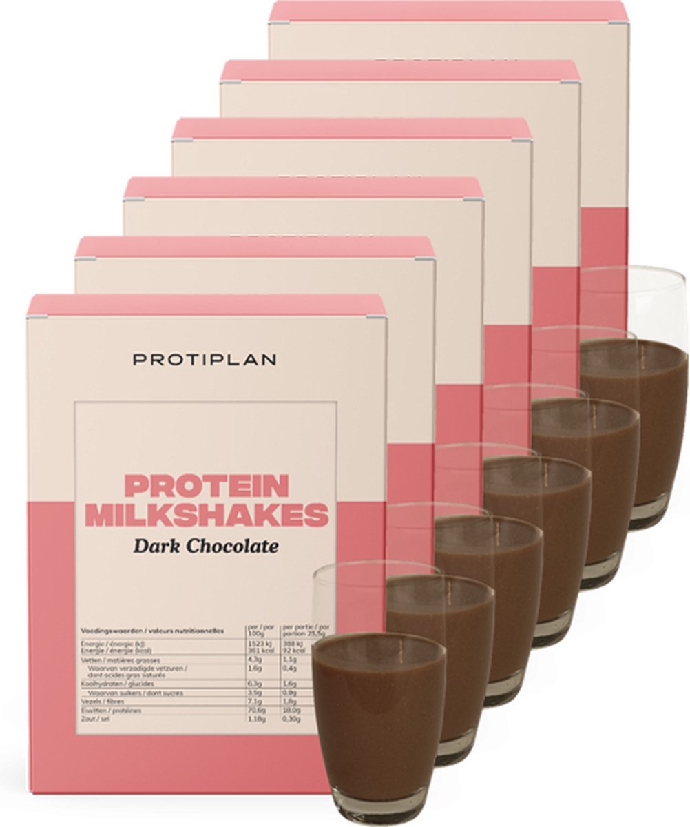 Protiplan - Milkshake Chocolade Puur - 6 stuks - 6 x 7 x 25,5 g - Eiwitdieet - Proteïneshake