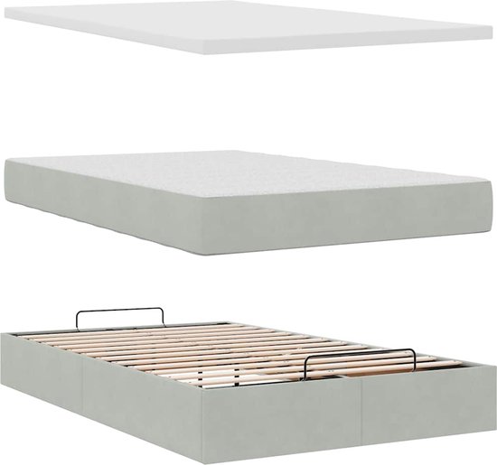 vidaXL - Ottoman - lit - avec - matelas - 120x190cm - velours - gris clair