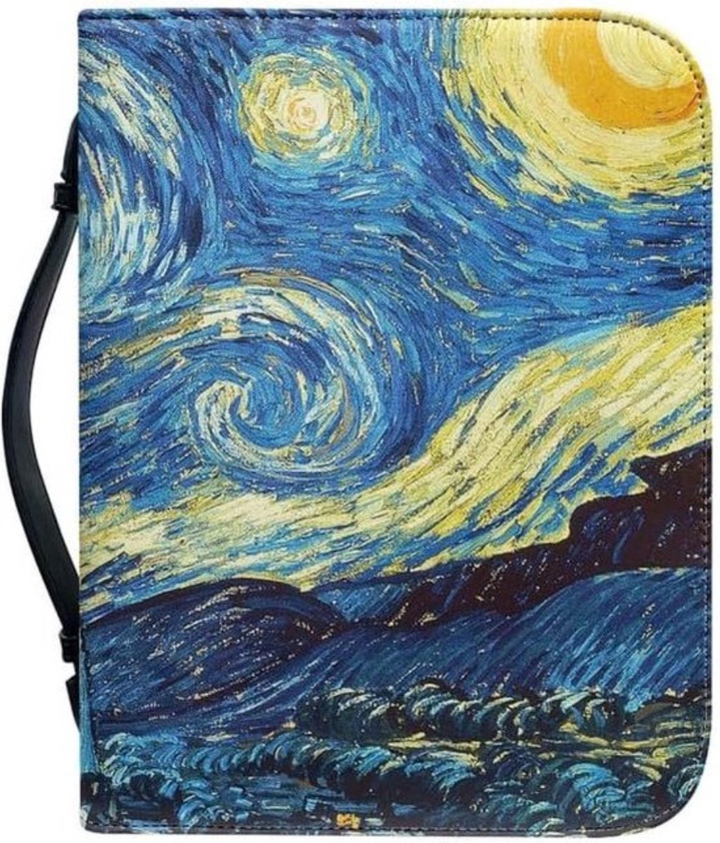 Starry Night Bible Cover with Zipper for Women and Men - Impressionism Painting - Bible Holder Bags - M Bible Cover