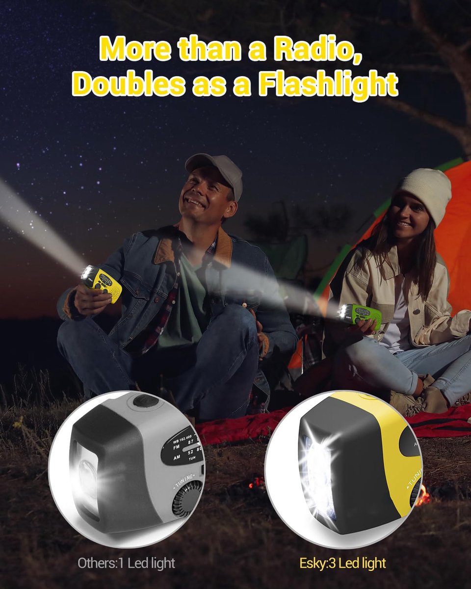 Draagbare handslinger noodradio met zonne-oplader 2000mAh oplaadbare powerbank voor noodgevallen LED-zaklamp SOS-alarm (geel) – foto 3
