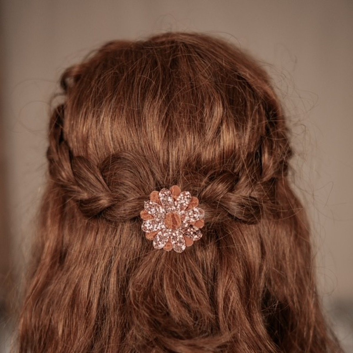Haarspeldjes Meisje – Bloem - Terracotta - Glitter - 1 stuk