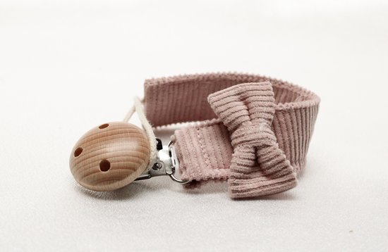Speenkoord strik - katoen - roze kleur - houten knop - fopspeen - accessoires baby - speenketting - baby - kraamcadeau - rib stof - speenkoord meisje van Little Lann. — afbeelding 3