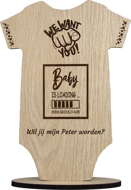 Baby is loading … | Wil jij mijn Peter worden? | cadeau om peetoom te vragen | houten wenskaart | 17,5 x 25 cm