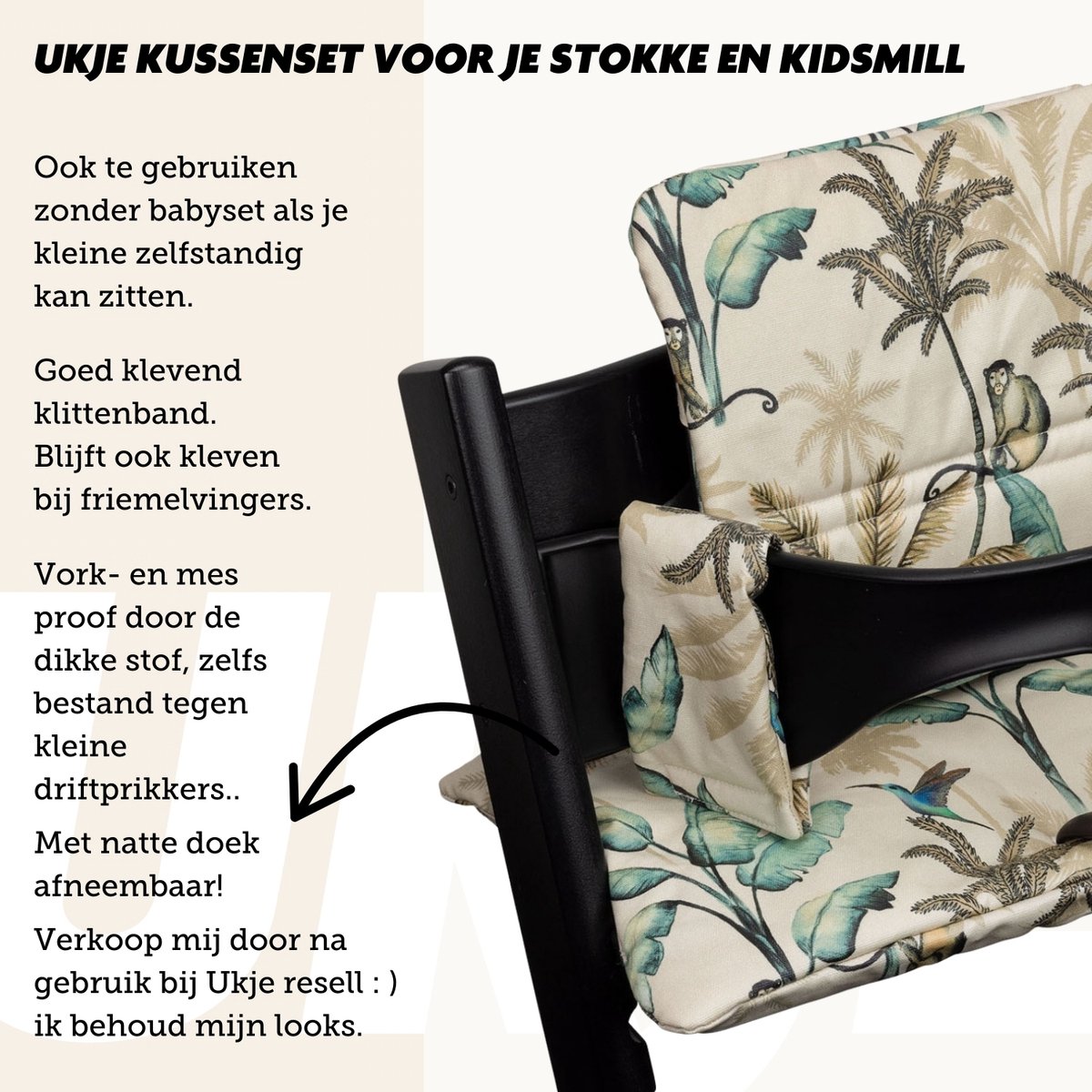 Ukje Kussen TrippTrapp - Geschikt als Stokke Tripp Trapp Stoelverkleiner - Het enige kussen dat op 30°C in de was kan - Veilig getest Oeko-Tex - Kinderstoel Verkleiner - Geplastificeerd en Snel Schoon - Beige Jungle – foto 2