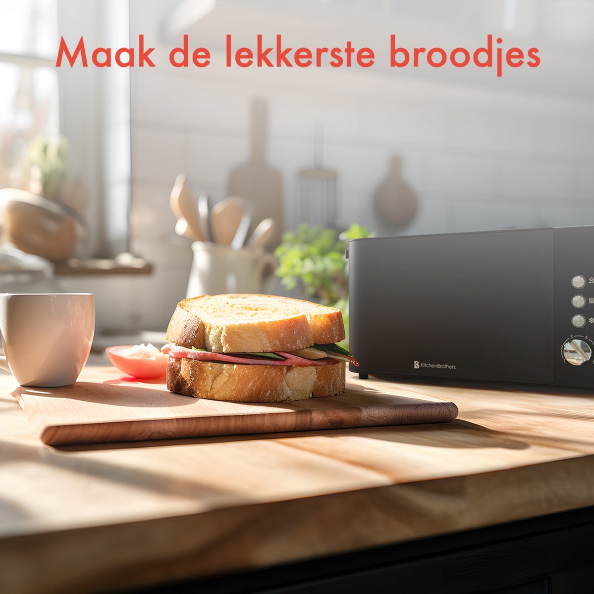 KitchenBrothers Broodrooster - Toaster - 6 Warmteniveaus - 2 Extra Lange Sleuven - BPA-vrij - 1520W - Zwart thumbnail 7