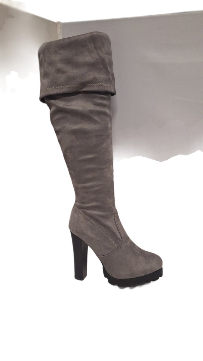 SUPER ME- SUEDELOOK LAARS- GREY- BLOKHAK 10 CM-OMSLAG-38
