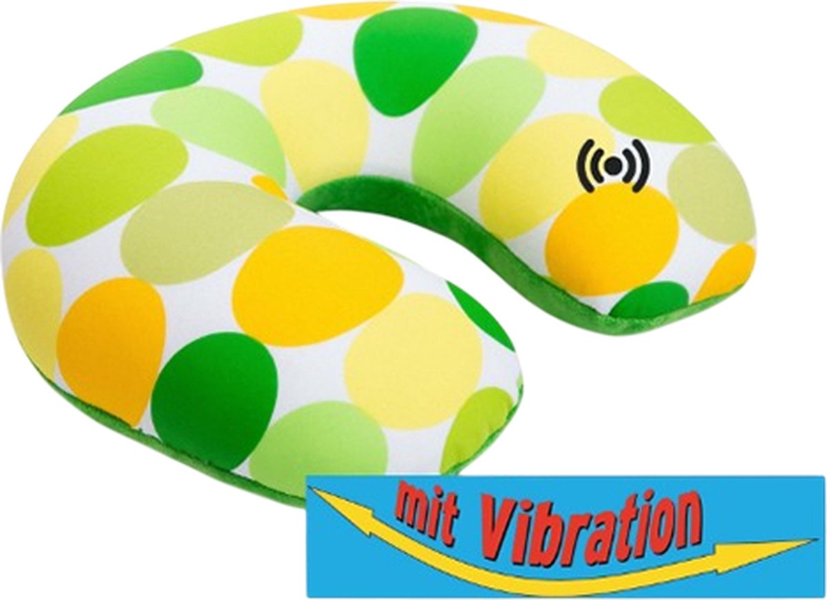 Kuschelmaxx Nekkussen met vibratiemassage - Reiskussen vliegtuig - Gele print - Stevig & zacht - Mooie print - Gevuld met microgranulaat - Vormvast & wasbaar - Ideaal voor op reis - Koele & warme zijde