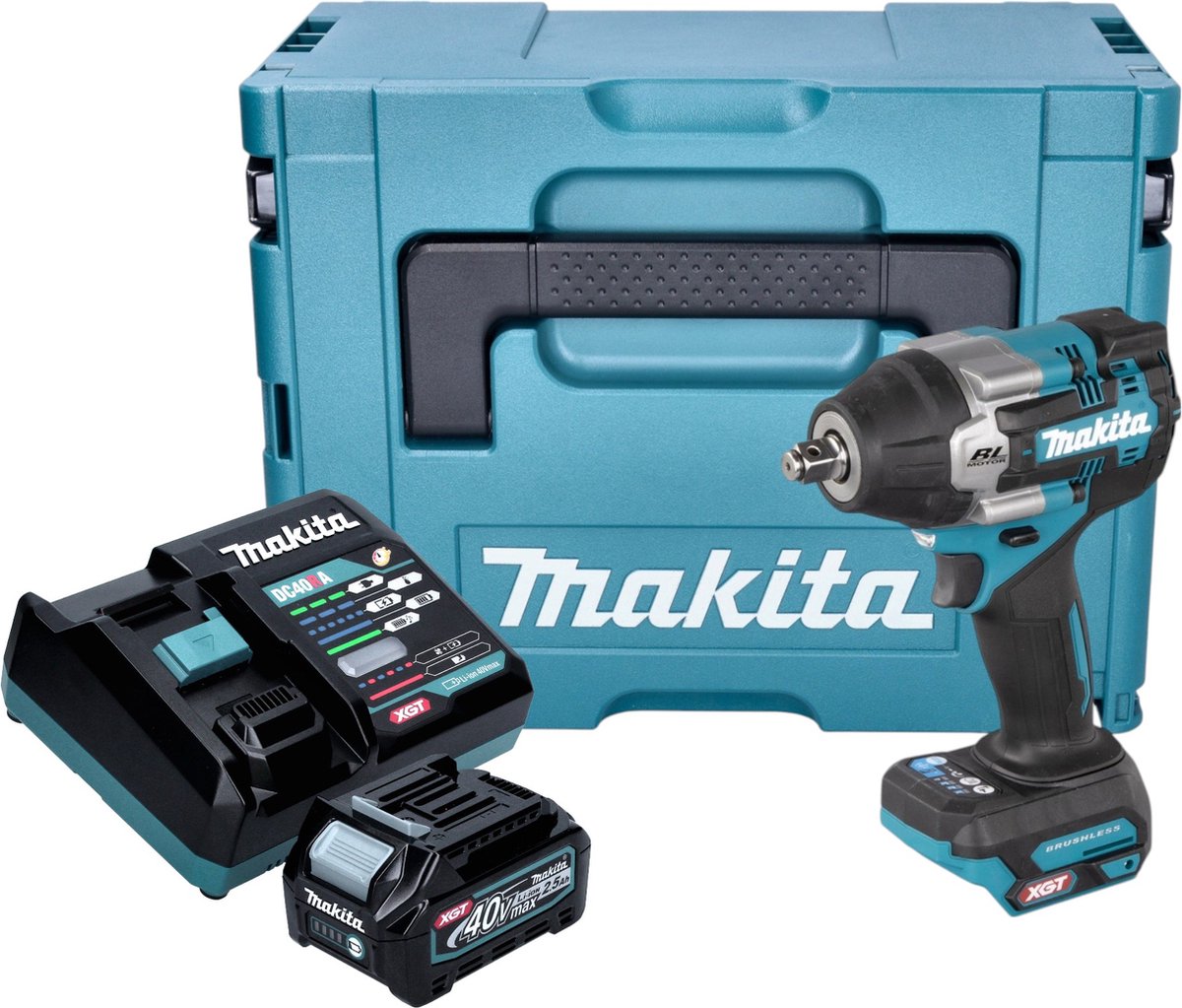 Makita TW 007 GD101 Accu-slagmoersleutel 40 V max. 760 Nm 1/2'' borstelloos + 1x oplaadbare accu 2,5 Ah + lader + Makpac