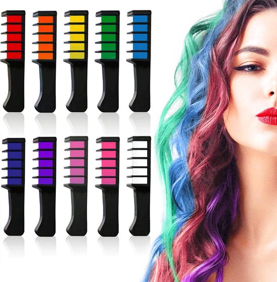Haarkrijt Inclusief Kam – Haar Krijt Voor Kinderen – Haarkrijt Inclusief Kam – Hair Chalk 10 Kleuren – Haarverf – Haarkleuring – Haarmascara – Kinderfeestje – Feestje – Carnaval