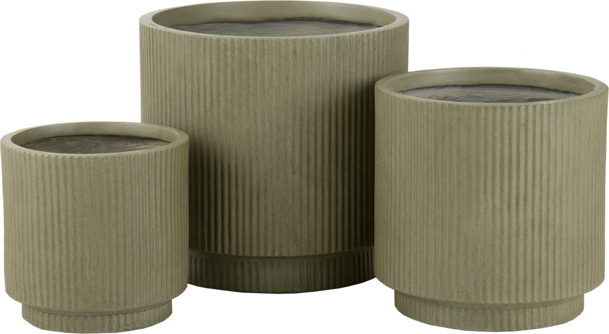 J-Line bloempot Misty - keramiek - groen - set van 3 - Ø 37 cm