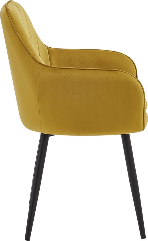 Colenis® - Chaise de salle à manger Melissa - Set de 2 - Jaune ocre - Velours - Avec accoudoir