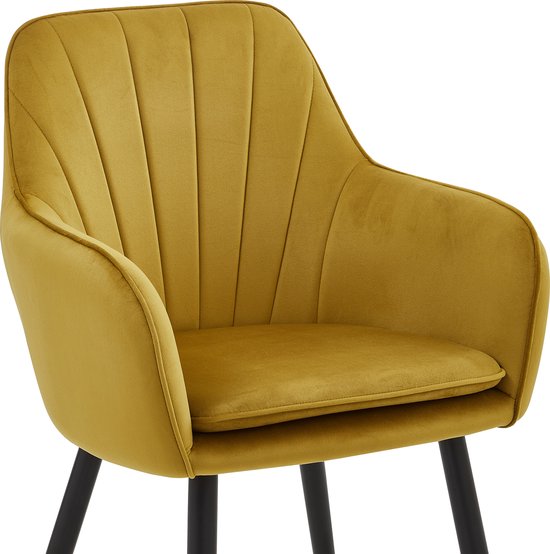 Colenis® - Chaise de salle à manger Melissa - Set de 2 - Jaune ocre - Velours - Avec accoudoir