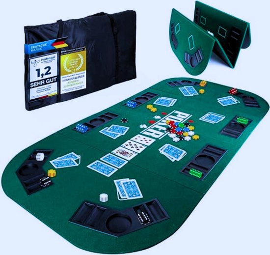 GOODS GADGETS XXL Pokertafelkussen, 160 x 80 cm, opvouwbare pokerkussens; pokeraccessoires, placemat, tafelonderlegger met hoogwaardig vilt; met 8 bekerhouders; mobiel en inklapbaar (groen - 160 x 80
