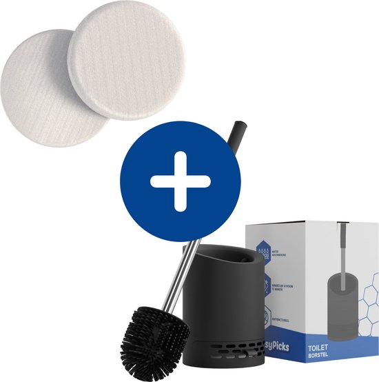 EasyPicks Premium WC Borstel + Navulling Pads - Toiletborstel - Met Houder - Antibacterieel - Met Geur Dispenser - Zwart