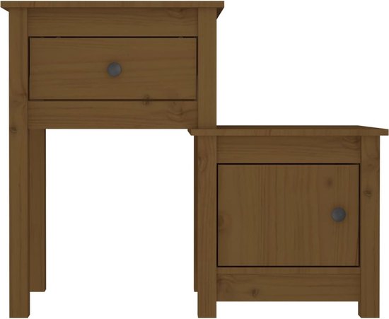 The Living Store Table de chevet Bois de pin - Trendy - Massief - 79,5 x 38 x 65,5 cm - Marron miel