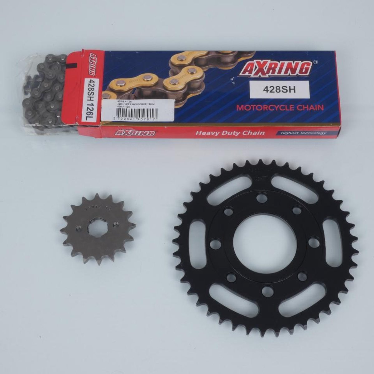Kit chaîne Axring pour moto Kymco 125 Hipster 2000 à 2005 16x41 P428 Al58mm Neuf