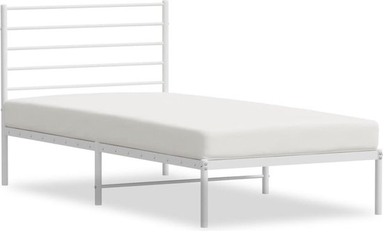 Cadre de lit avec tête de lit en métal blanc The Living Store 100x200 cm - Cadre de lit robuste - Cadre de lit en métal - Cadre de lit Wit - Lit simple - Cadre à sommier tapissier