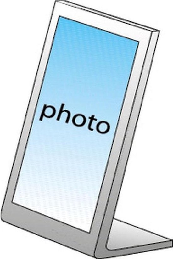 Lege acryl fotolijst met tekst 'photo' op blauwe achtergrond