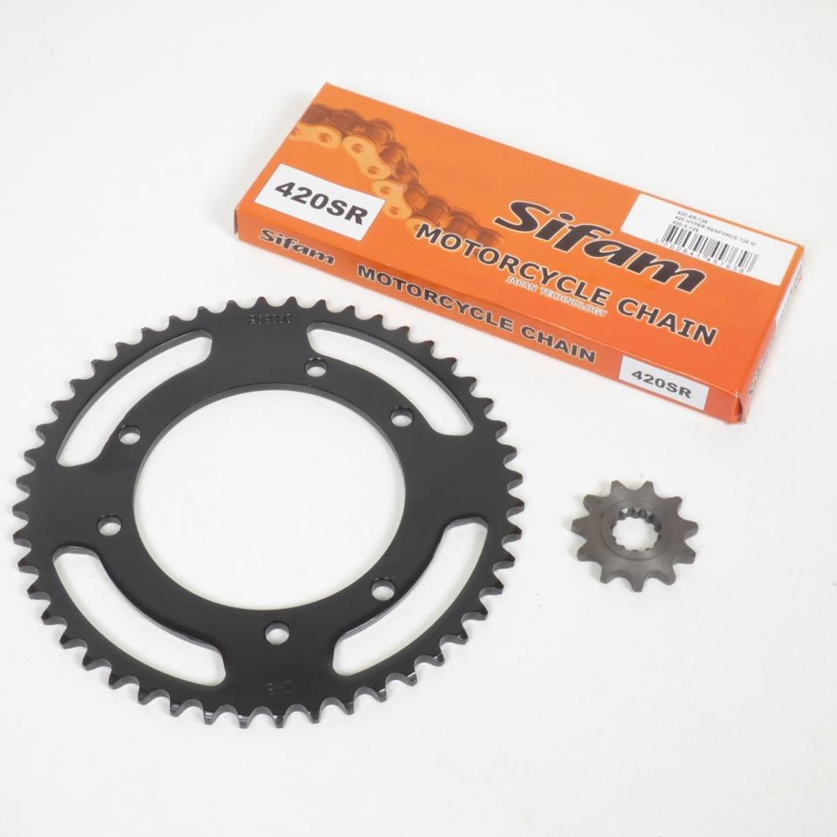 Kit chaîne Sifam pour moto Rieju 50 SMX 2002 à 2005 11x48 pas 420 alésage 105mm