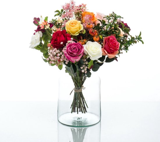 Emeraude - Bouquet de roses flamboyantes - 50 cm - coloré