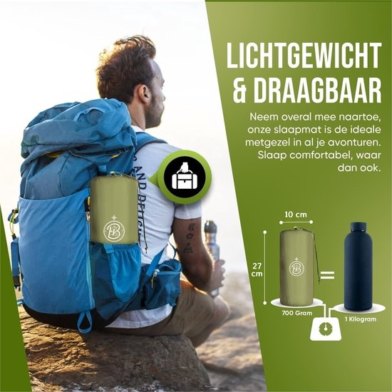 Kochar Slaapmat zelfopblazend - Slaapmat met ingebouwde voetpomp & hoofdkussen - Extra groot formaat - Camping matras - Slaapmatje - Groen van Kochar — afbeelding 4