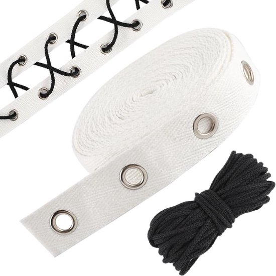 NBEADS 3 werven (2,74 m) haak en oog katoenen tape trim, 2,5 cm breed wit katoenen lint zilveren metalen rand tape voor korset beha naaien quilten bruidskostuums Home Decor