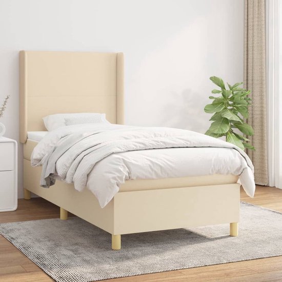 vidaXL Boxspring - Boxsprings - Bed - Slaapmeubel - Boxspring met matras stof crèmekleurig 90x190 cm