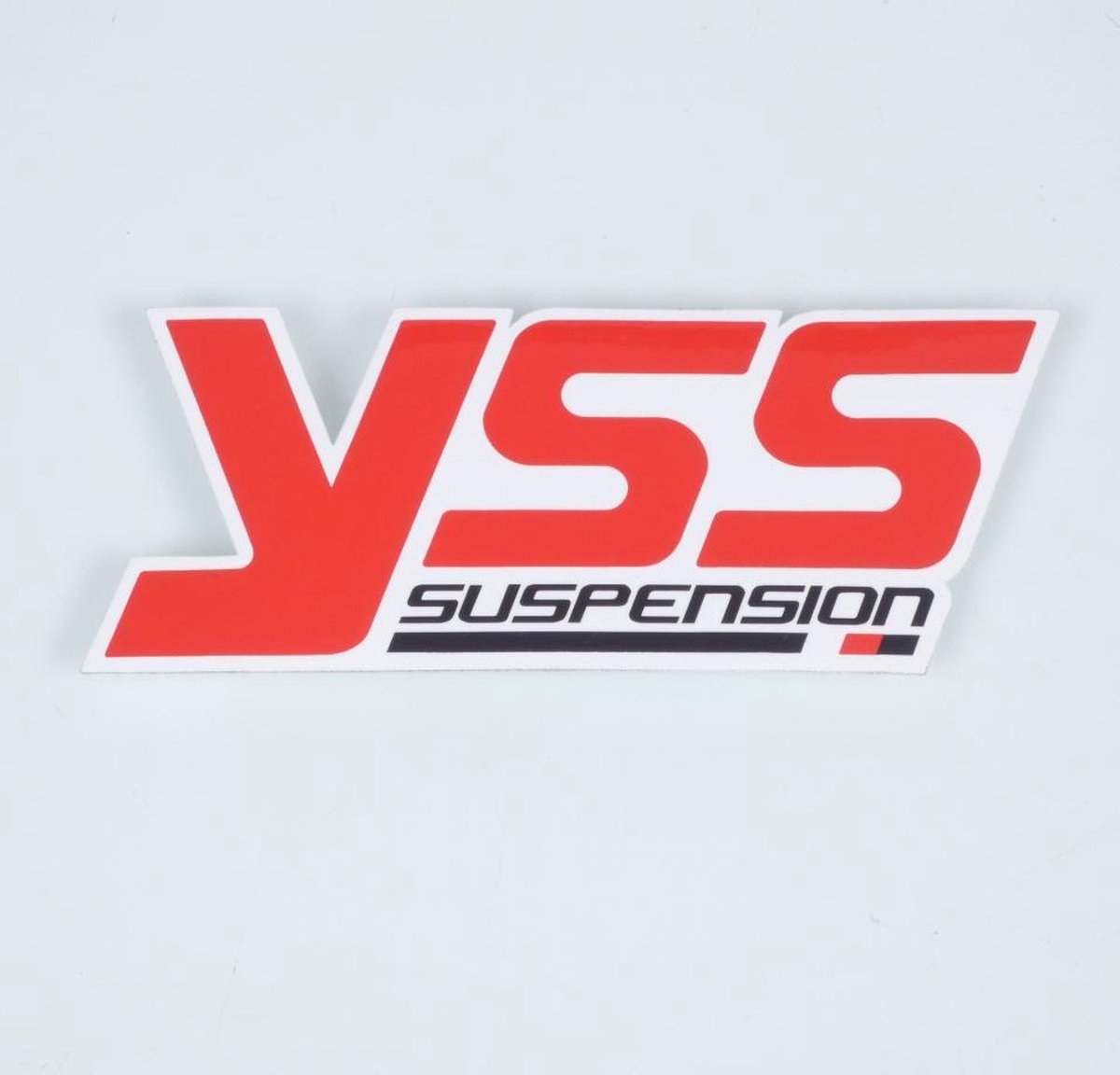 Autocollant stickers YSS Suspension rouge blanc noir pour moto 50x115mm l'unité