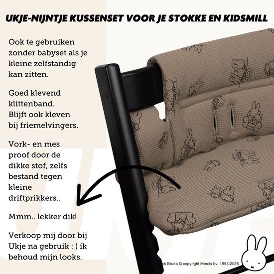 Stoelverkleiner TrippTrapp Ukje - Nijntje - Geschikt voor Stokke Tripp Trapp Kussenset - Kinderstoel Verkleiner Kussen - Perfecte Pasvorm - Oeko-Tex katoen - Taupe Nijntje wafelstof van Merkloos — afbeelding 2