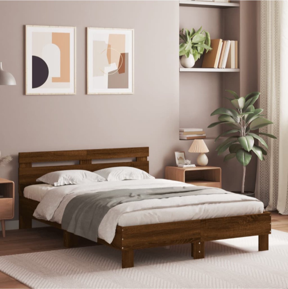 vida xl Bedframe met hoofdeinde en LED bruin eikenkleur 120x190 cm bruineiken