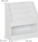 Wit kinderboekenrek van 80x70x30 cm met 4 schuine planken en een onder vak.